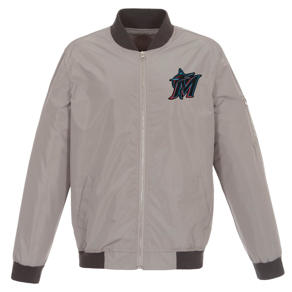 Miami Marlins JH Design Lightweight Nylon Bomber Jacket - Gray