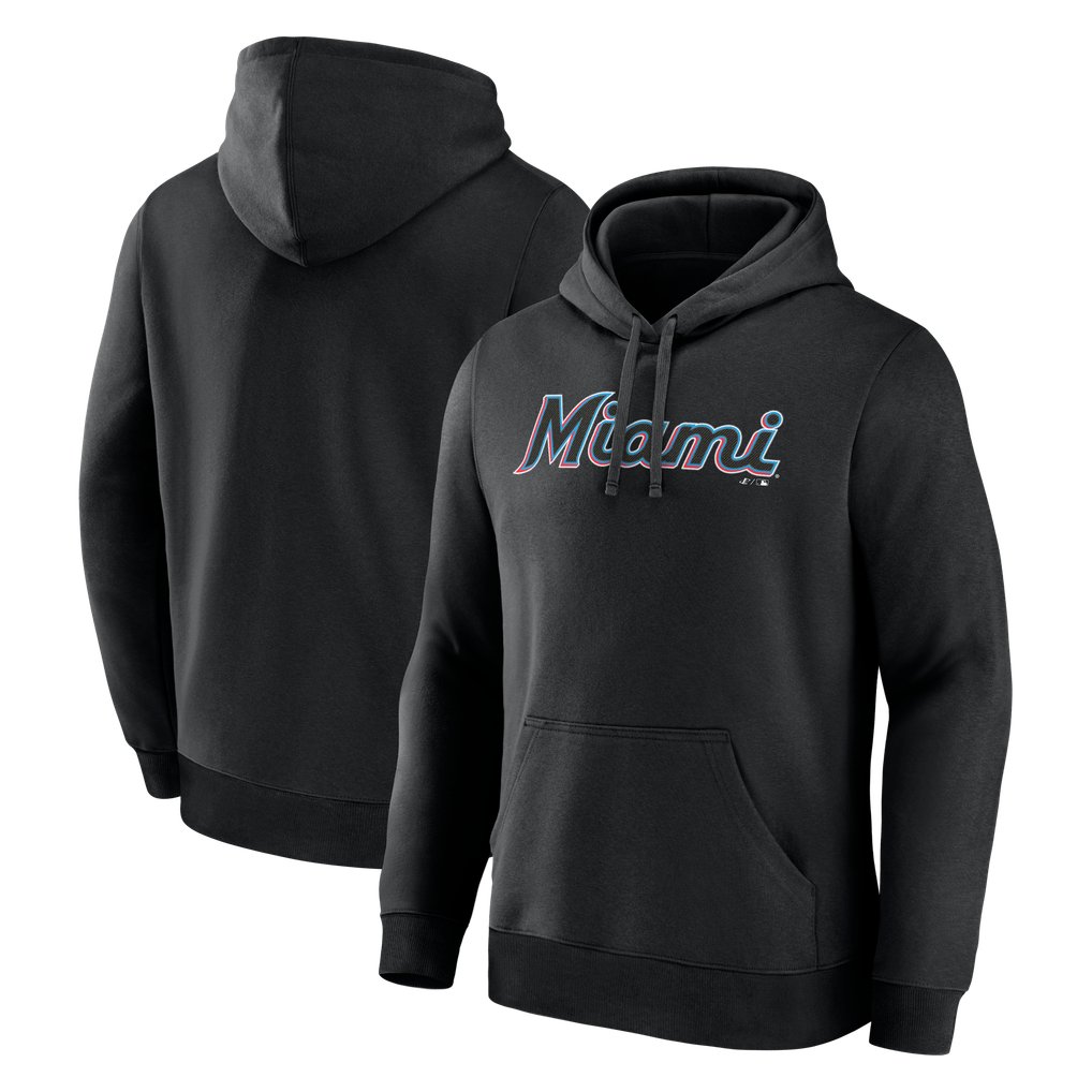 Miami Marlins Logo Athletic Wordmark Hoodie - Black