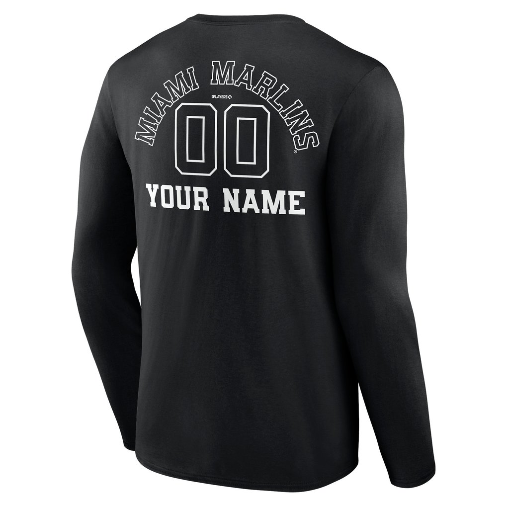 Miami Marlins Monochrome Personalized Name & Number Long Sleeve T-Shirt - Black