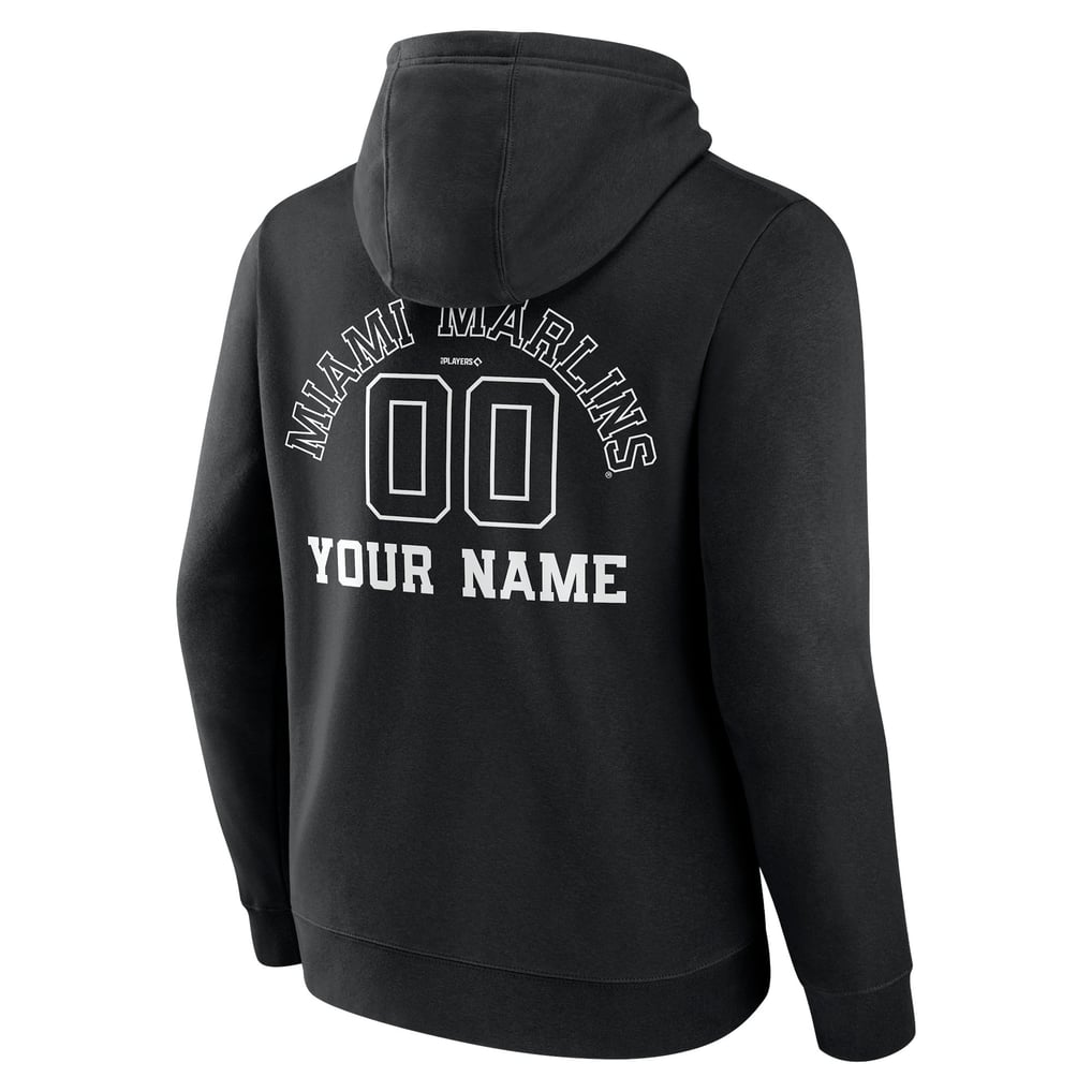 Miami Marlins Monochrome Personalized Name & Number Pullover Hoodie - Black