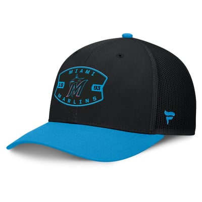Miami Marlins Fanatics Cutoff Adjustable Trucker Hat - Black/Blue