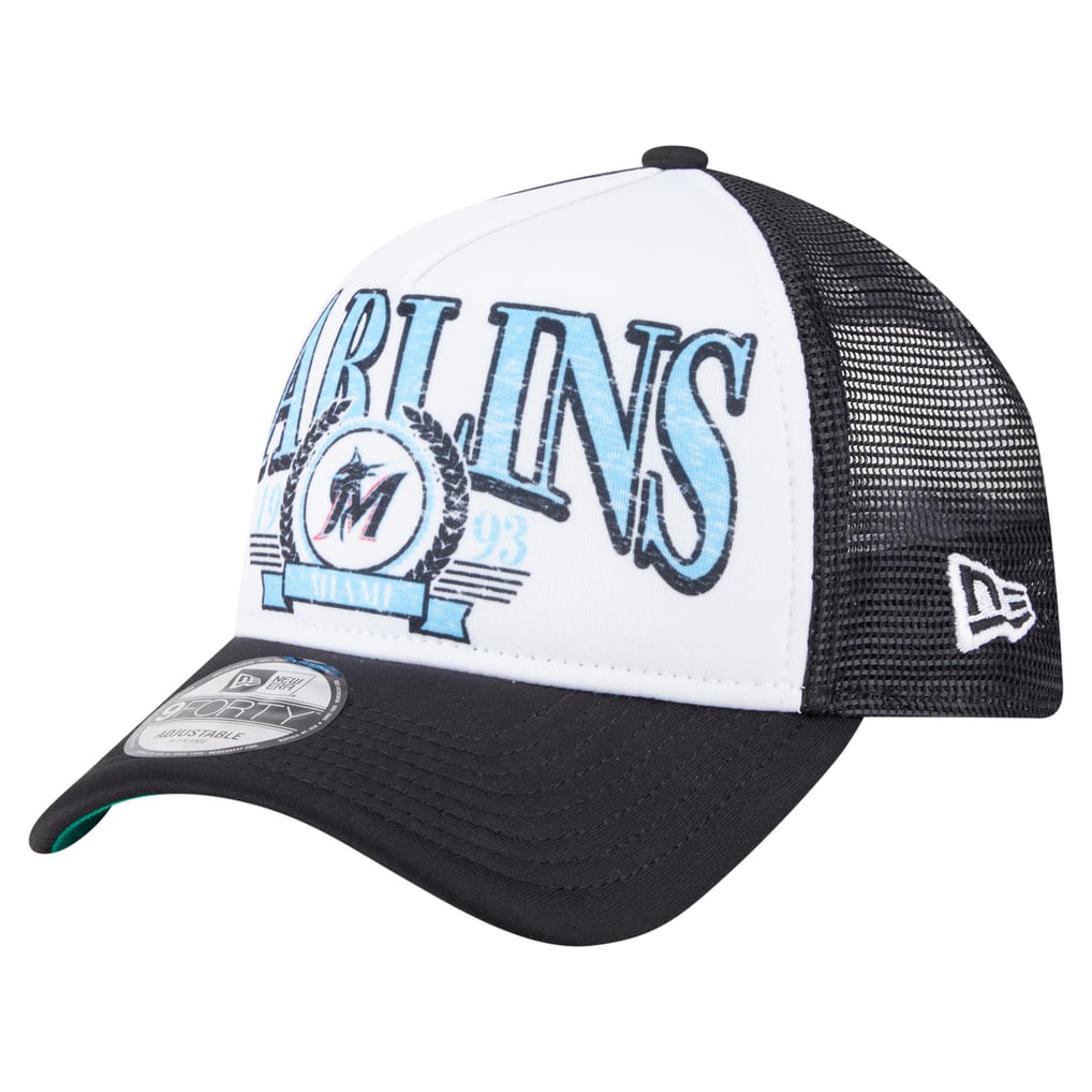  Miami Marlins New Era Distressed 9FORTY A-Frame Adjustable Trucker Hat - Black