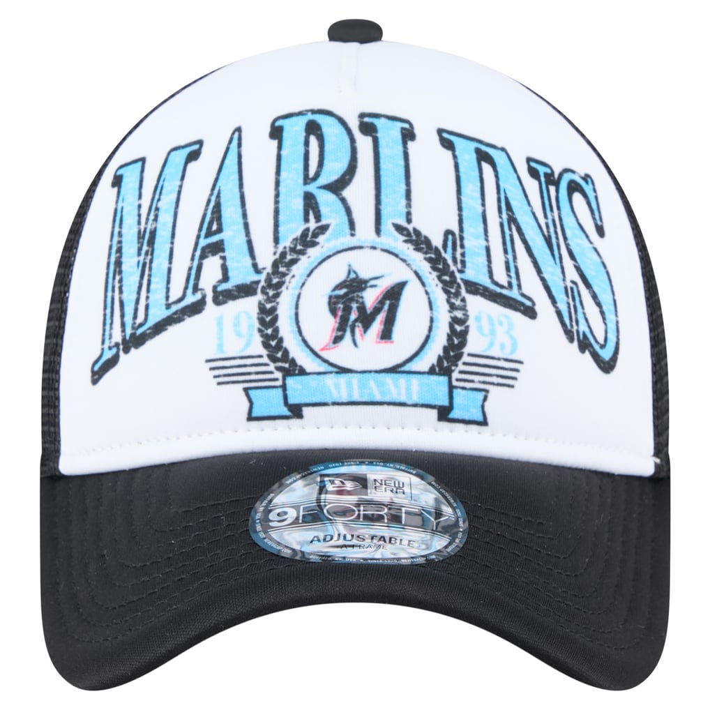  Miami Marlins New Era Distressed 9FORTY A-Frame Adjustable Trucker Hat - Black