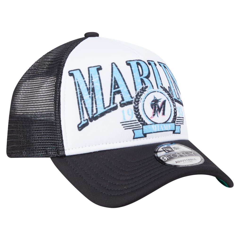  Miami Marlins New Era Distressed 9FORTY A-Frame Adjustable Trucker Hat - Black