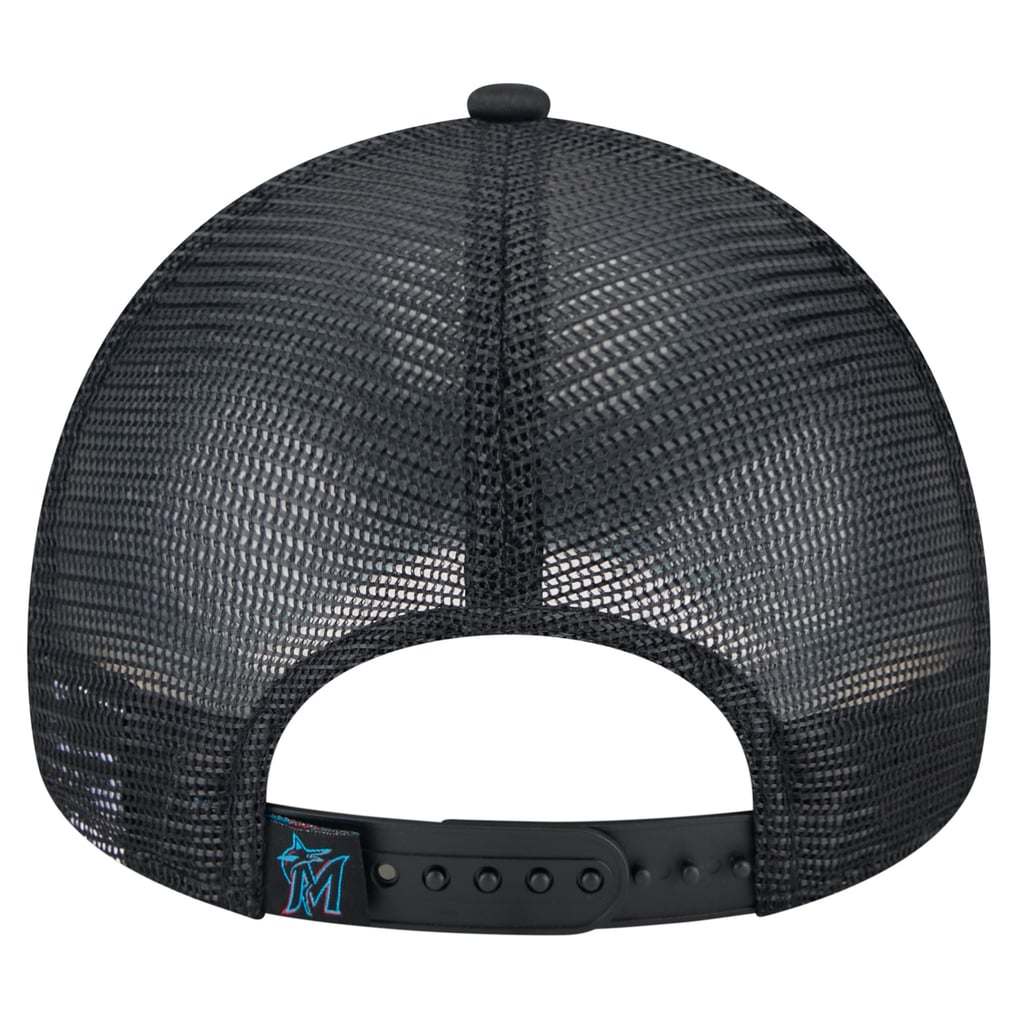  Miami Marlins New Era Distressed 9FORTY A-Frame Adjustable Trucker Hat - Black