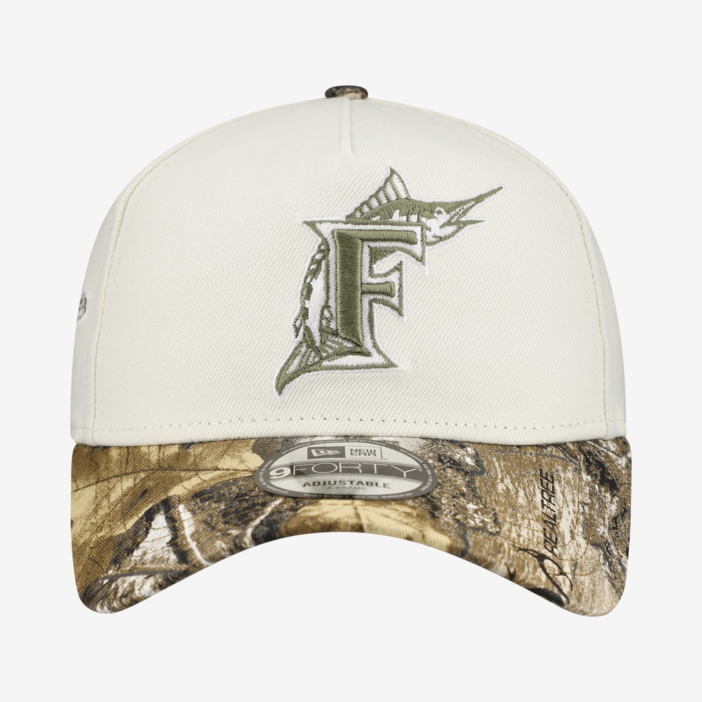 Miami Marlins New Era 9FORTY A-Frame Adjustable Hat - Cream/Realtree Camo