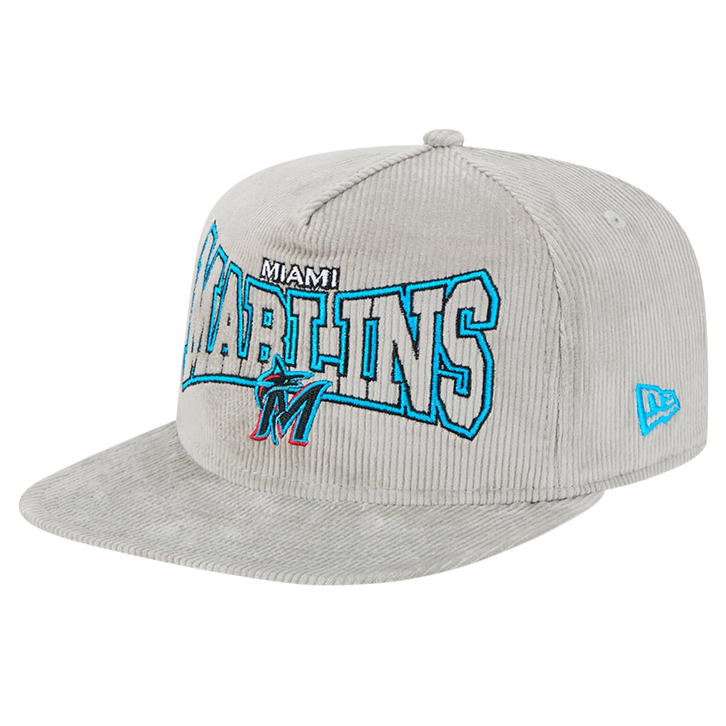 New Era Miami Marlins Gray Corduroy Golfer Snapback Hat