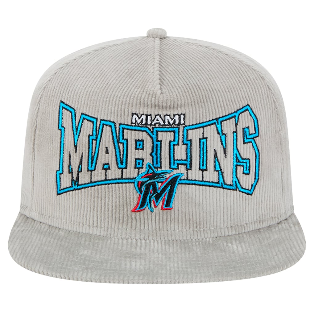 New Era Miami Marlins Gray Corduroy Golfer Snapback Hat