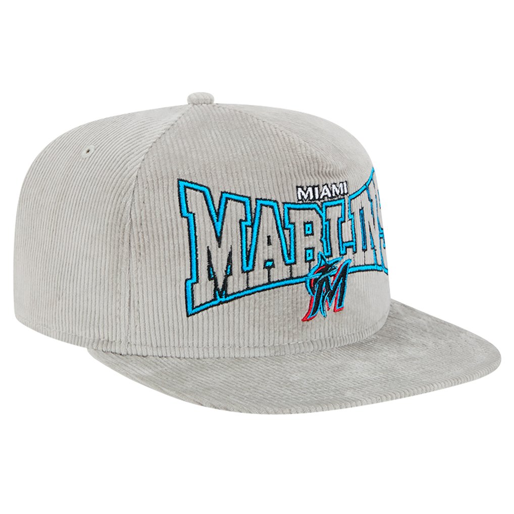 New Era Miami Marlins Gray Corduroy Golfer Snapback Hat