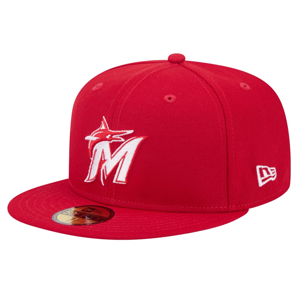 Miami Marlins New Era White Logo 59FIFTY Fitted Hat - Red
