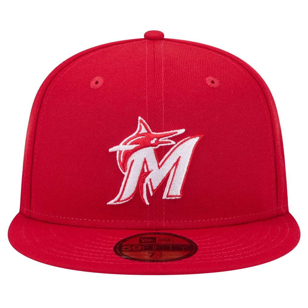 Miami Marlins New Era White Logo 59FIFTY Fitted Hat - Red