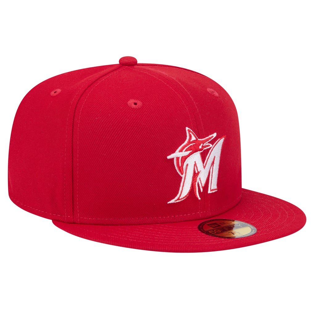 Miami Marlins New Era White Logo 59FIFTY Fitted Hat - Red