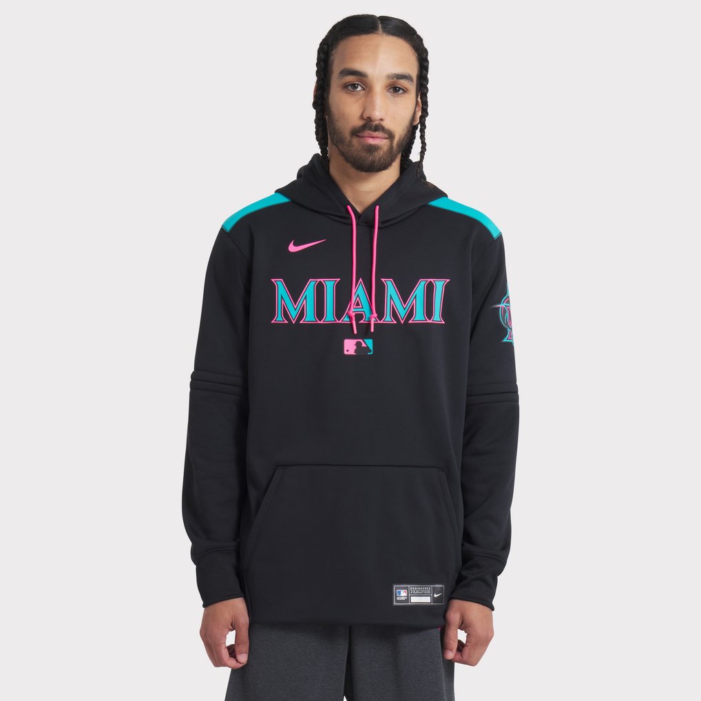 Miami Marlins Nike 2025 City Connect Authentic Collection Therma Pullover Hoodie - Black