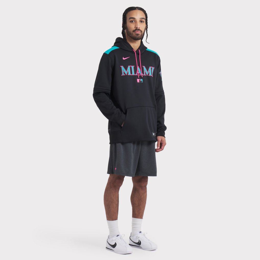 Miami Marlins Nike 2025 City Connect Authentic Collection Therma Pullover Hoodie - Black