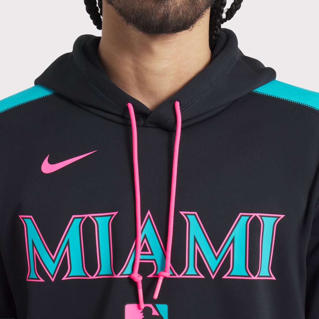 Miami Marlins Nike 2025 City Connect Authentic Collection Therma Pullover Hoodie - Black