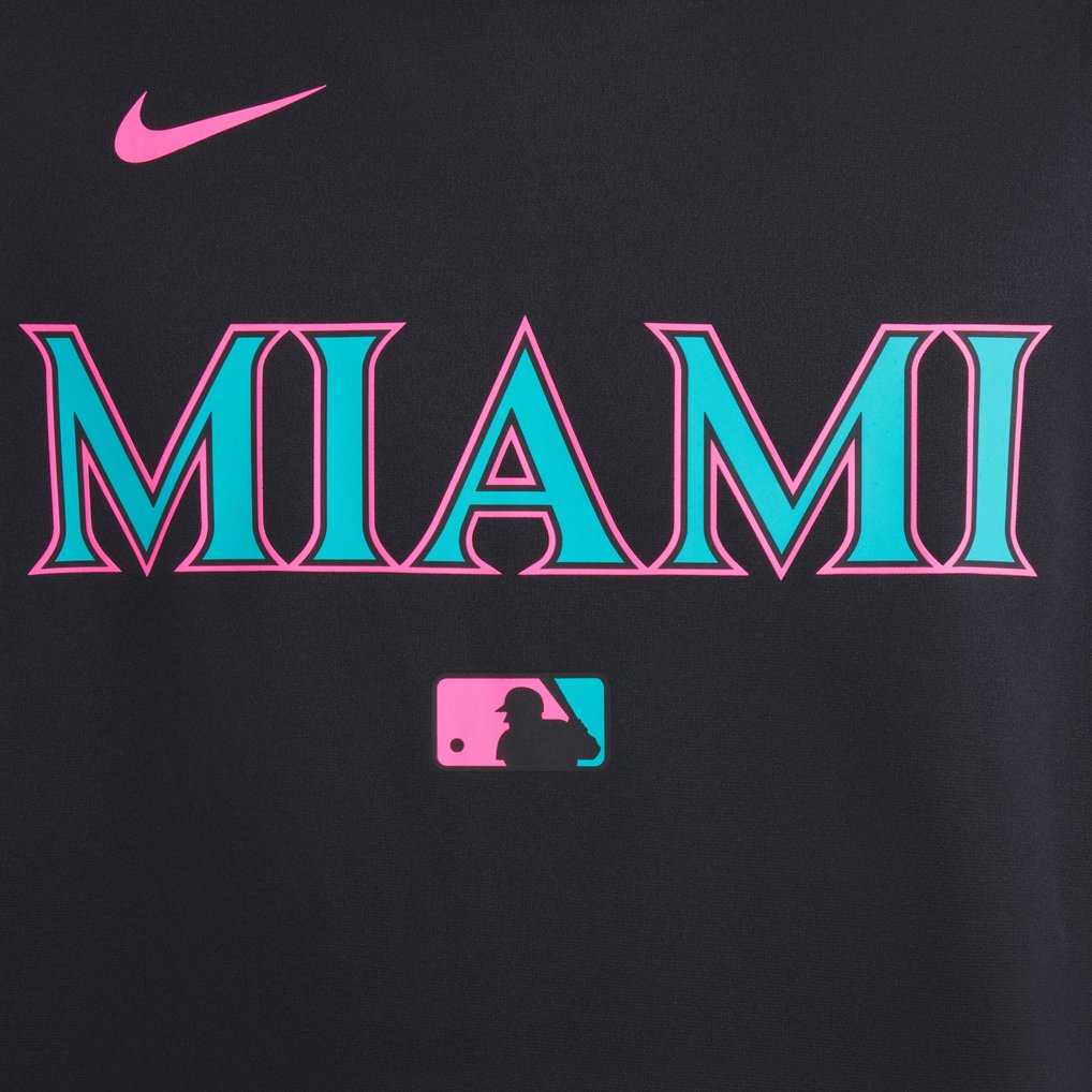 Miami Marlins Nike 2025 City Connect Authentic Collection Therma Pullover Hoodie - Black