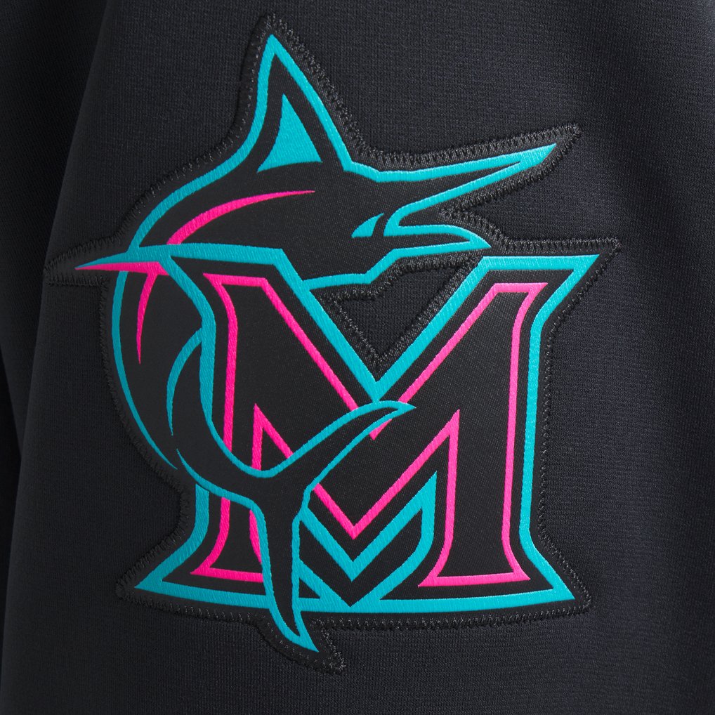 Miami Marlins Nike 2025 City Connect Authentic Collection Therma Pullover Hoodie - Black