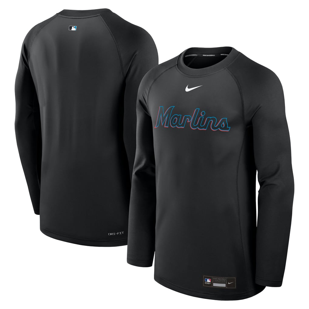 Miami Marlins Nike Authentic Collection Game Time Raglan Dri-FIT Long Sleeve T-Shirt - Black