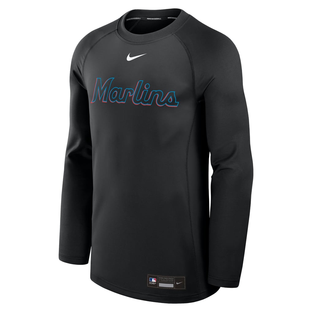 Miami Marlins Nike Authentic Collection Game Time Raglan Dri-FIT Long Sleeve T-Shirt - Black