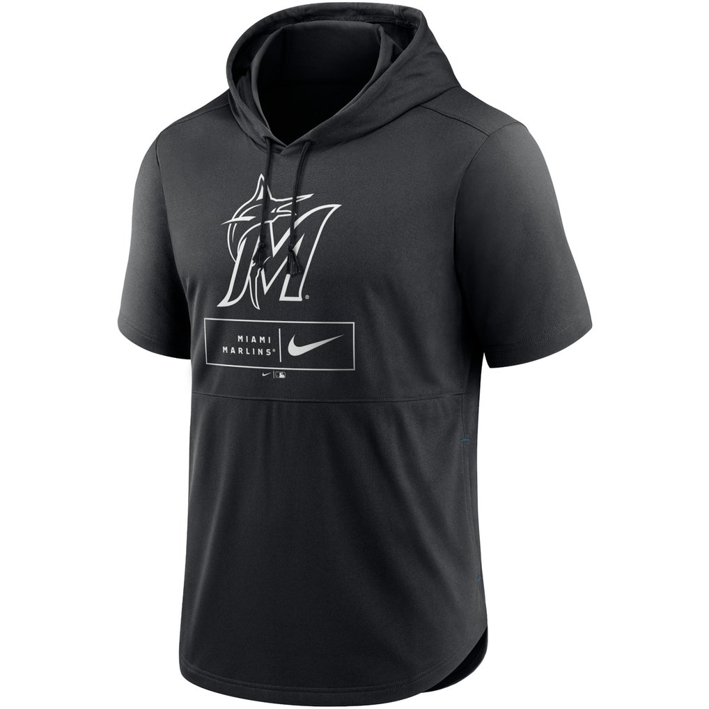 Miami Marlins Nike Lockup Performance Short Sleeve Lightweight Hooded Top - Black