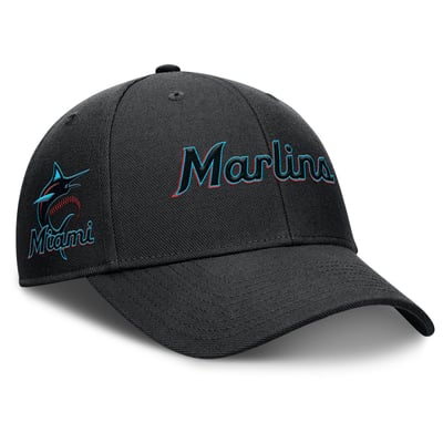Miami Marlins Nike Rise Gaberdine Adjustable Hat - Black