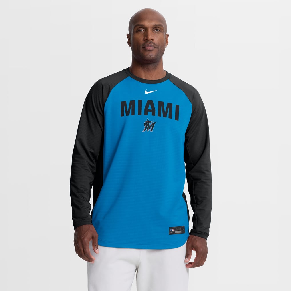 Miami Marlins Nike Authentic Collection Raglan Dri-FIT Sweatshirt - Blue