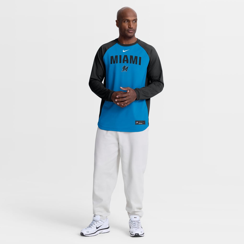 Miami Marlins Nike Authentic Collection Raglan Dri-FIT Sweatshirt - Blue