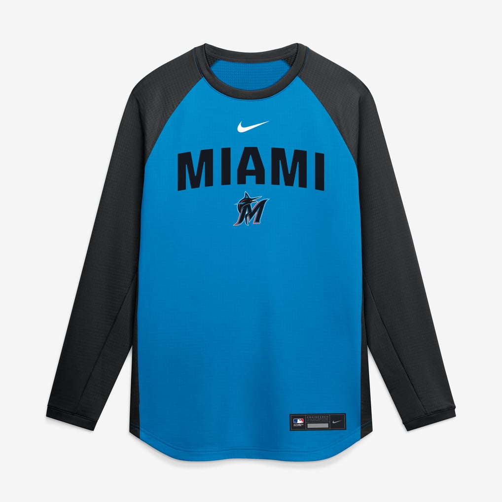 Miami Marlins Nike Authentic Collection Raglan Dri-FIT Sweatshirt - Blue