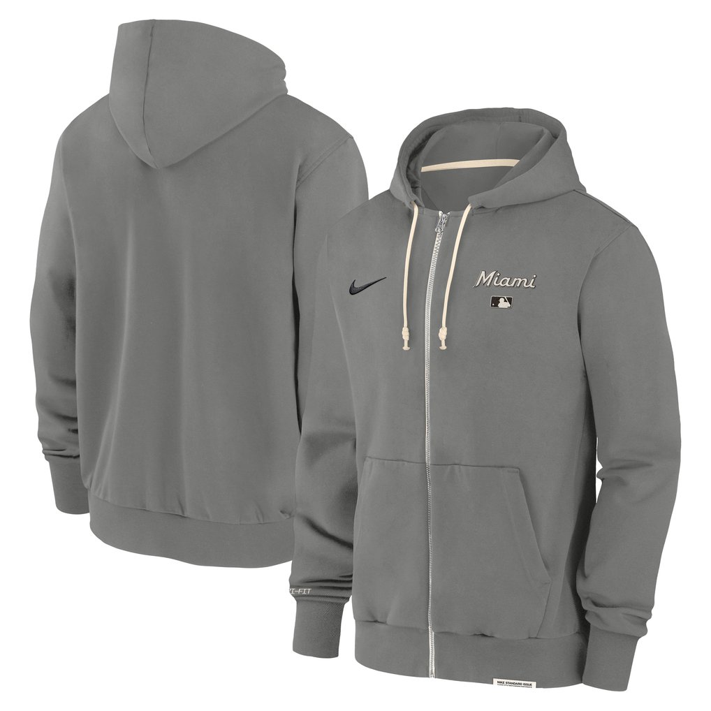 Miami Marlins Nike Authentic Collection Travel Performance Full-Zip Hoodie - Charcoal