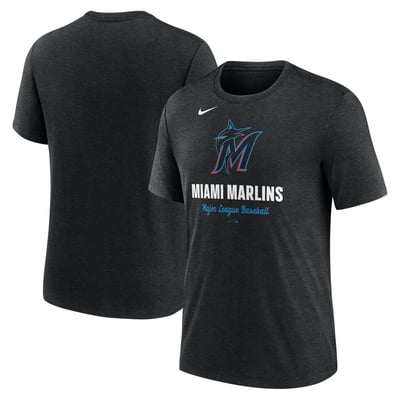 Miami Marlins Nike Logo Tri-Blend T-Shirt - Heather Black