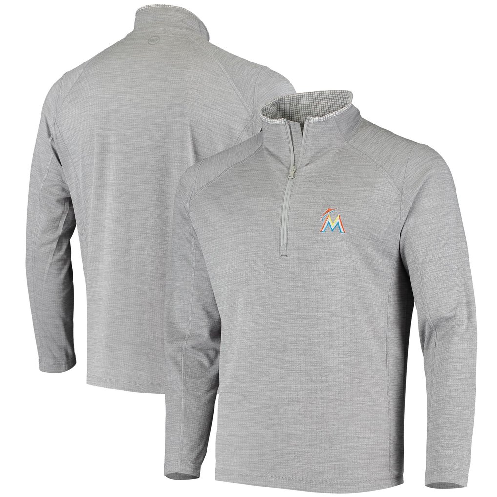 Miami Marlins Vineyard Vines Performance Sankaty Half-Zip Pullover Top - Heather Gray