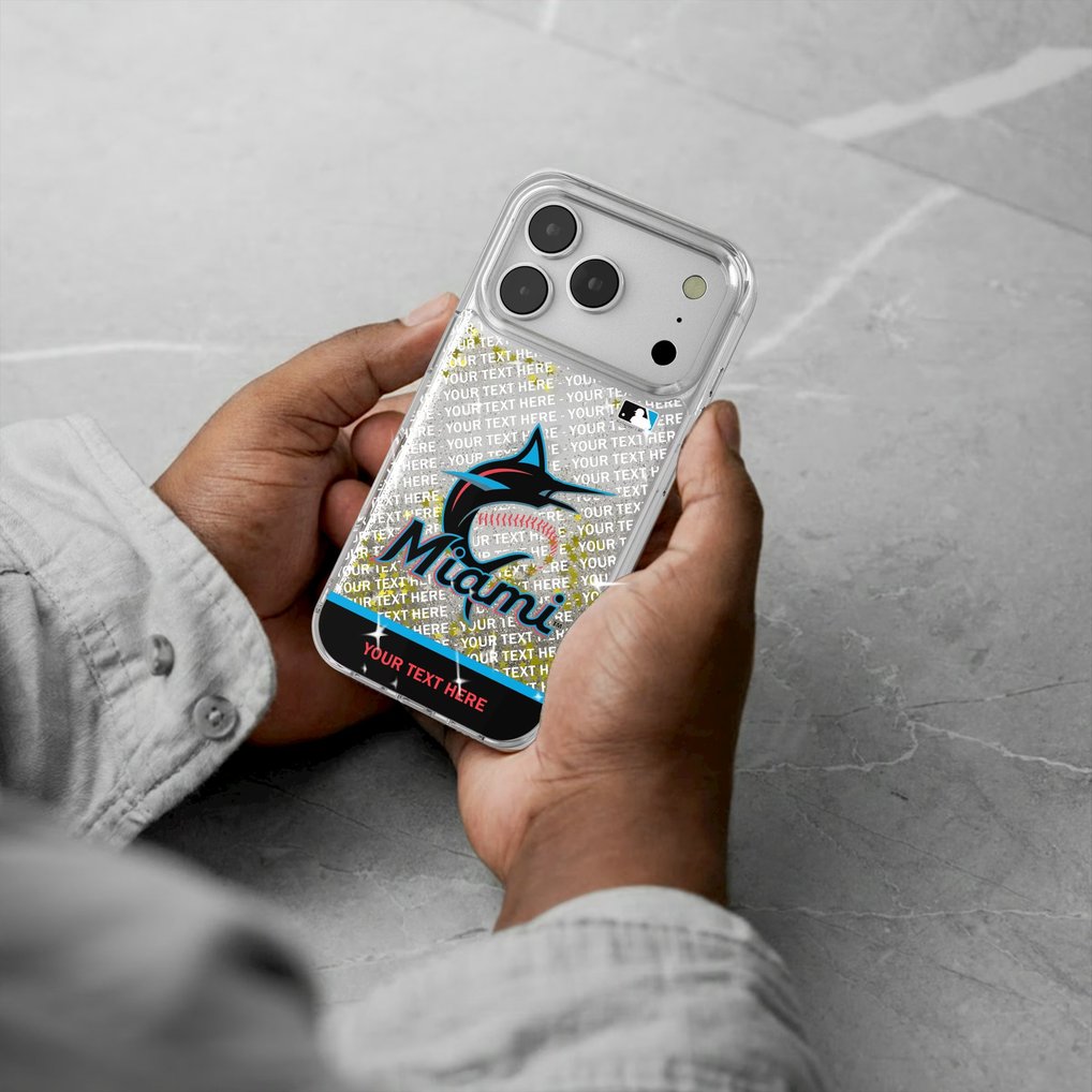 Miami Marlins iPhone Personalized Glitter Case