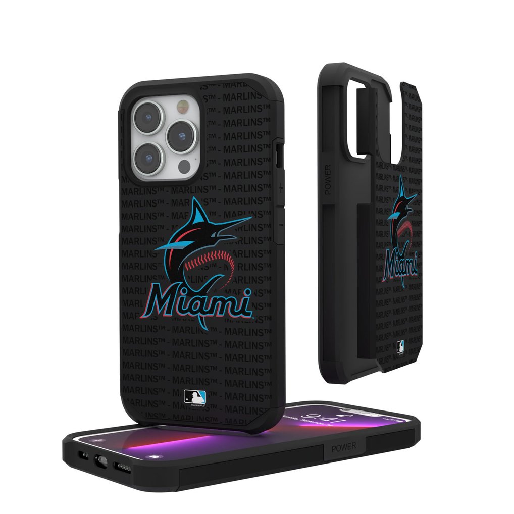 Miami Marlins iPhone Text Backdrop Rugged Case