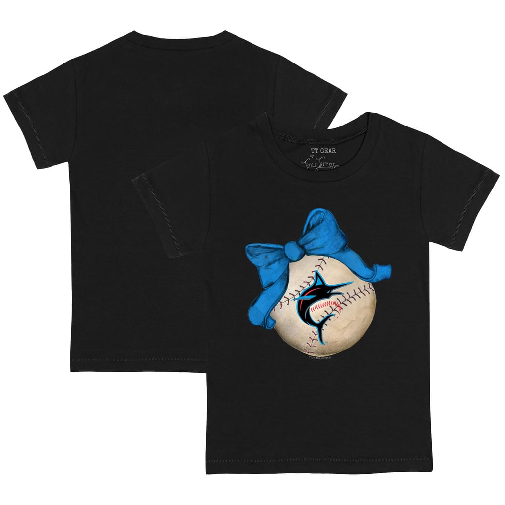 Miami Marlins Tiny Turnip Toddler Baseball Bow T-Shirt - Black