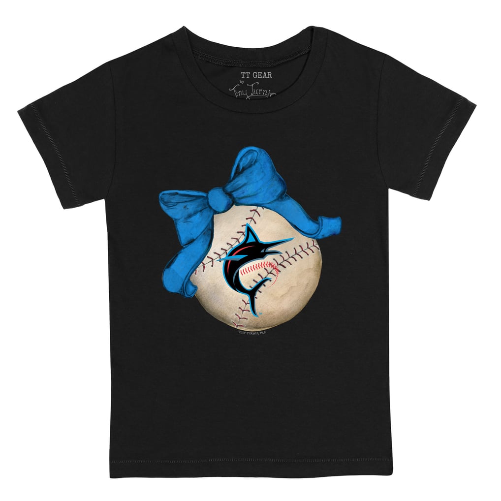Miami Marlins Tiny Turnip Toddler Baseball Bow T-Shirt - Black