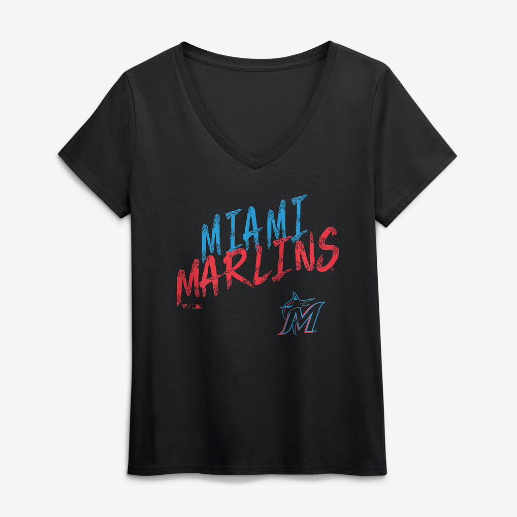 Miami Marlins Women's Hustle V-Neck T-Shirt - Black
