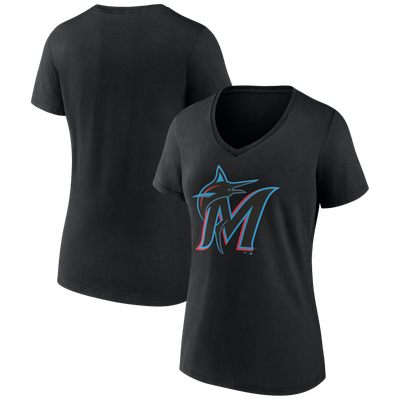 Miami Marlins Women's Logo V-Neck T-Shirt - Black