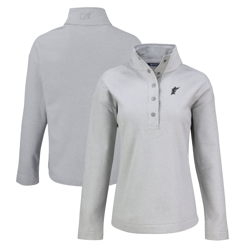 Miami Marlins Cutter & Buck Women's Hunts Point Eco Half-Snap Jacket - Gray