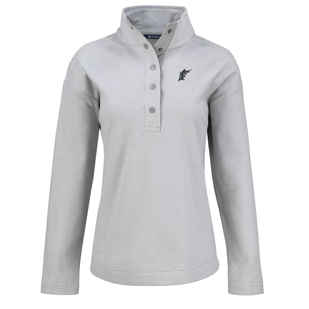 Miami Marlins Cutter & Buck Women's Hunts Point Eco Half-Snap Jacket - Gray