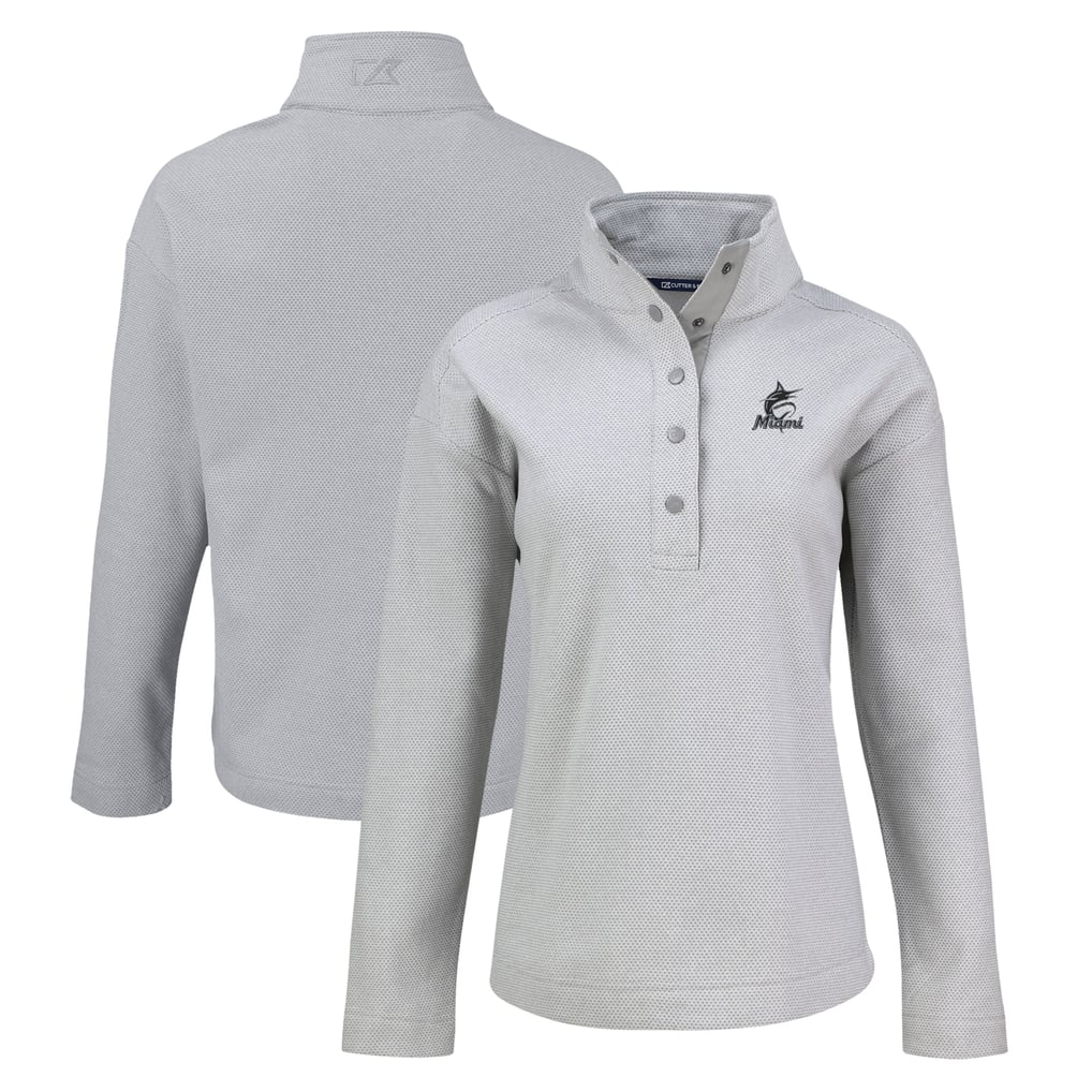 Miami Marlins Cutter & Buck Women's Hunts Point Eco Half-Snap Jacket - Gray