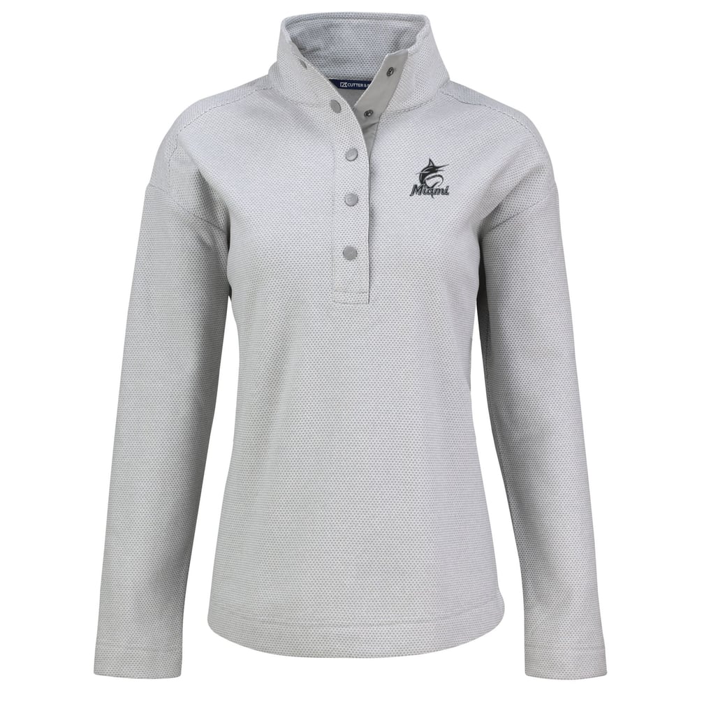 Miami Marlins Cutter & Buck Women's Hunts Point Eco Half-Snap Jacket - Gray