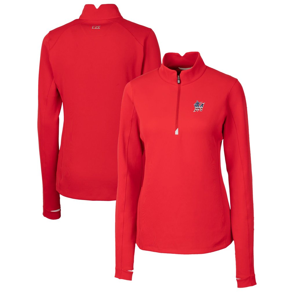 Miami Marlins Cutter & Buck Women's Americana Logo DryTec Traverse Stretch Quarter-Zip Pullover Top - Red