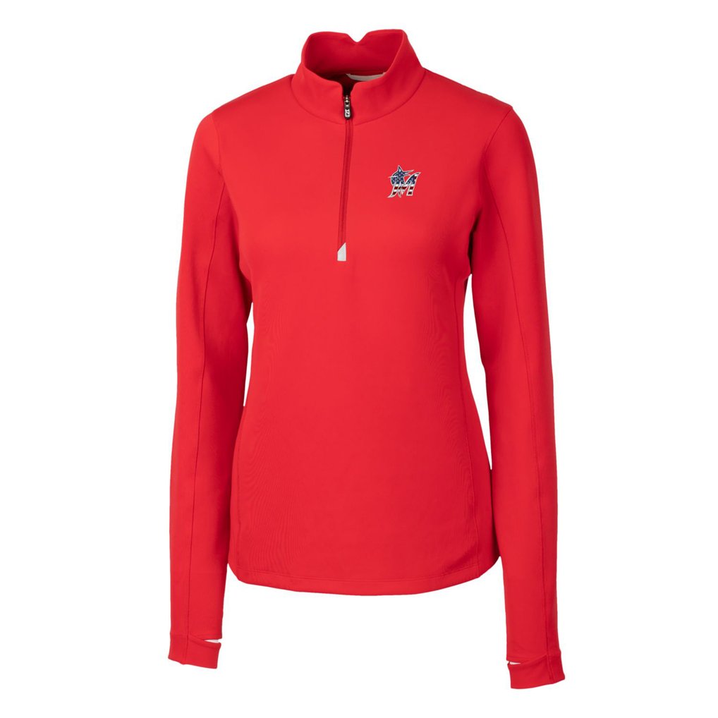 Miami Marlins Cutter & Buck Women's Americana Logo DryTec Traverse Stretch Quarter-Zip Pullover Top - Red