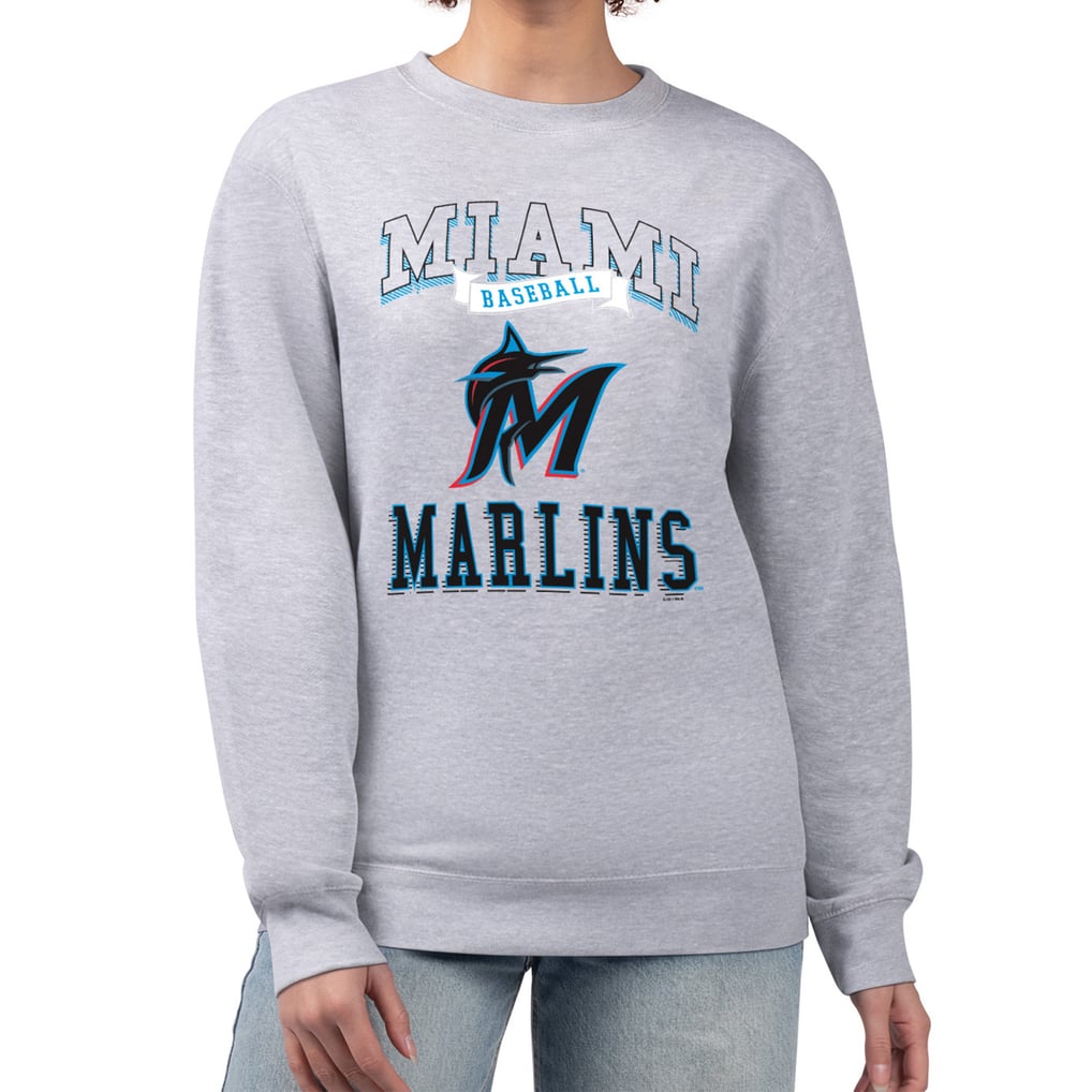 Miami Marlins G-III 4Her by Carl Banks Women's Team Logo Graphic Tri-Blend Fleece Pullover Sweatshirt - Heather Gray