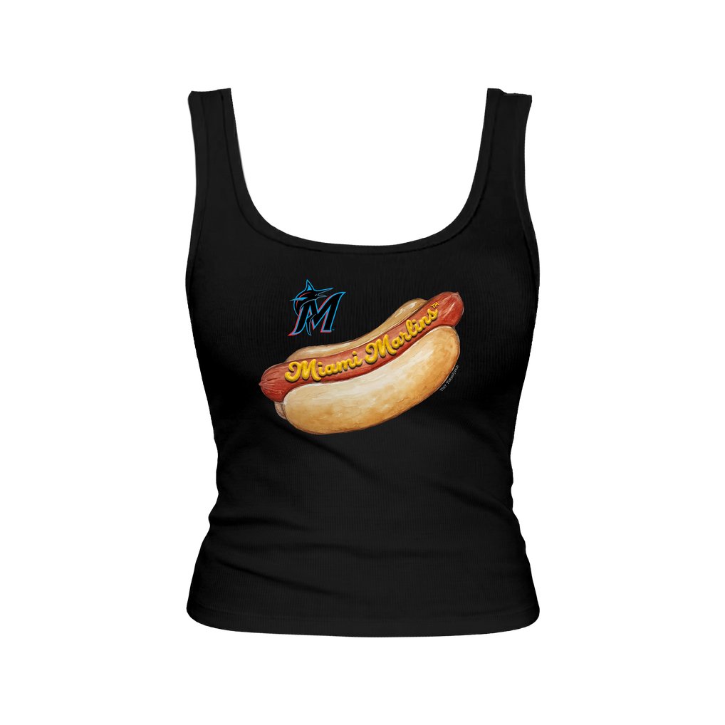 Miami Marlins Tiny Turnip Women's Emmy Hot Dog Tri-Blend Tank Top - Black