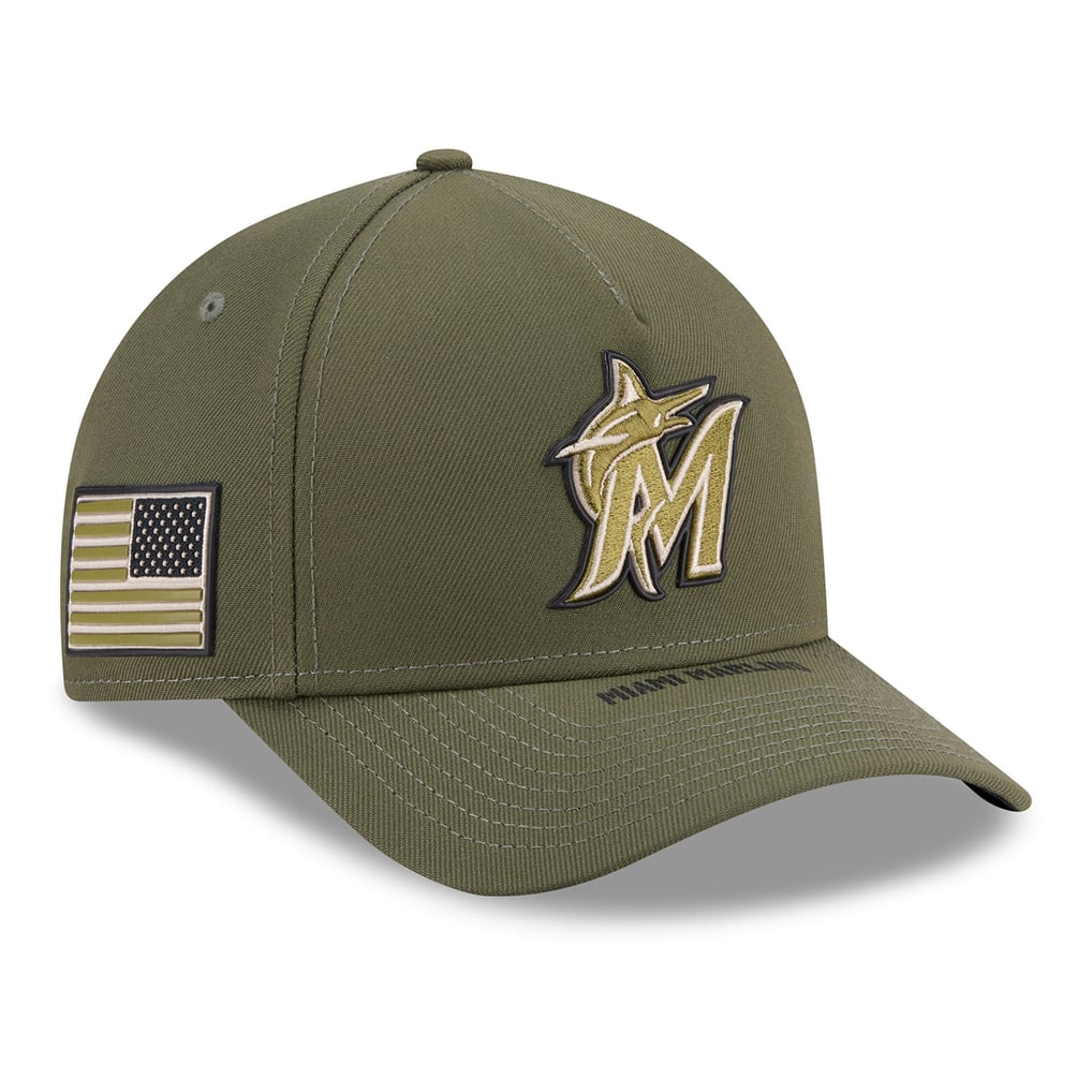 Miami Marlins New Era Youth 2026 Armed Forces Day 9FORTY M-Crown Adjustable Hat - Olive
