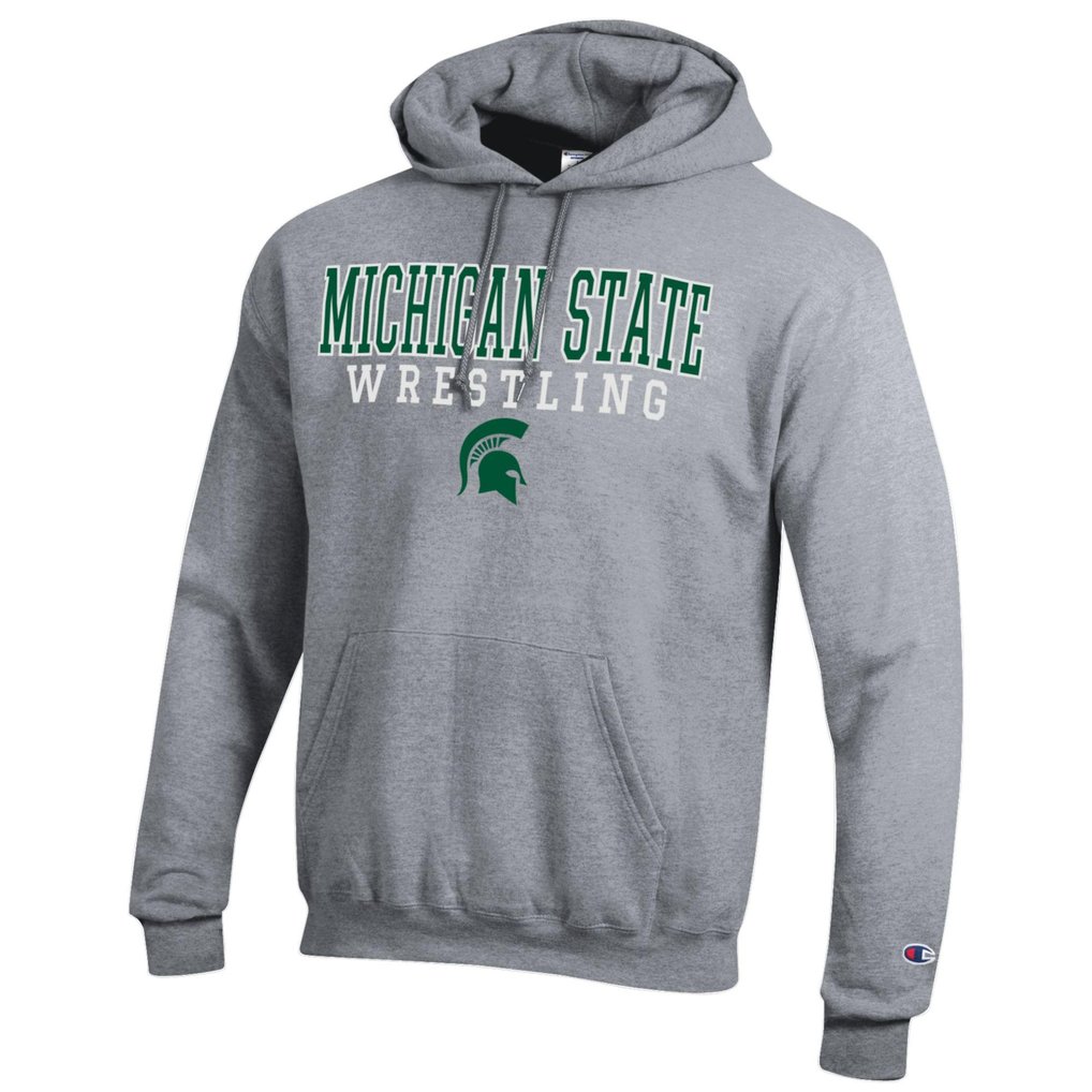 Michigan State Spartans Champion Wrestling Stack Logo Powerblend Pullover Hoodie - Gray