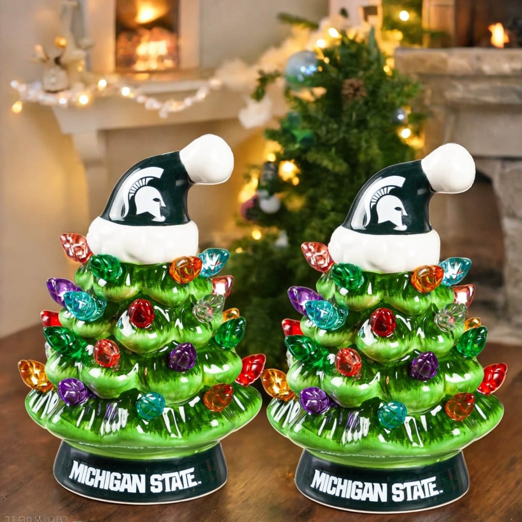 Michigan State Spartans 2-Pack 4" Ceramic LED Christmas Tree Set