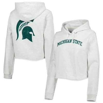 Michigan State Spartans League Collegiate Wear Women's 2-Hit 1636 Cropped Pullover Hoodie - Ash