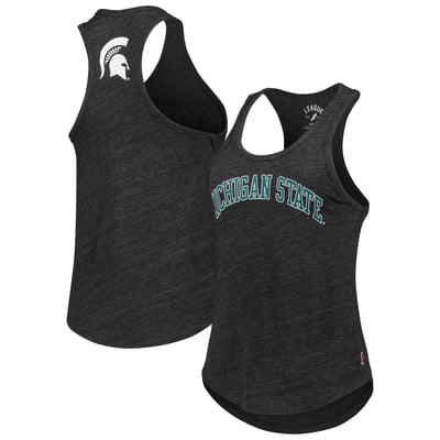 Michigan State Spartans League Collegiate Wear Women's Two-Hit Intramural Tri-Blend Scoop Neck Racerback Tank Top - Black